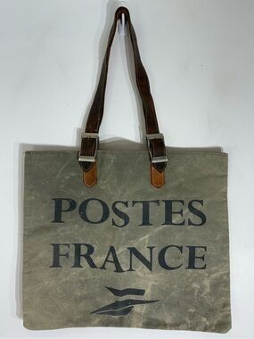 Postes France Canvas Tote Bag Leather Buckle Straps French Market